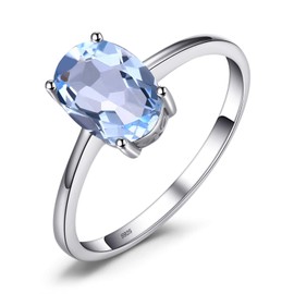 JewelryPalace Class Natural Gemstone Blue Topaz Birthstone Solitaire Engagement Rings for Women, Anniversary 14K Gold Plated 925 Sterling Silver Promise Rings for Her, Jewelry Sets Size 8.5