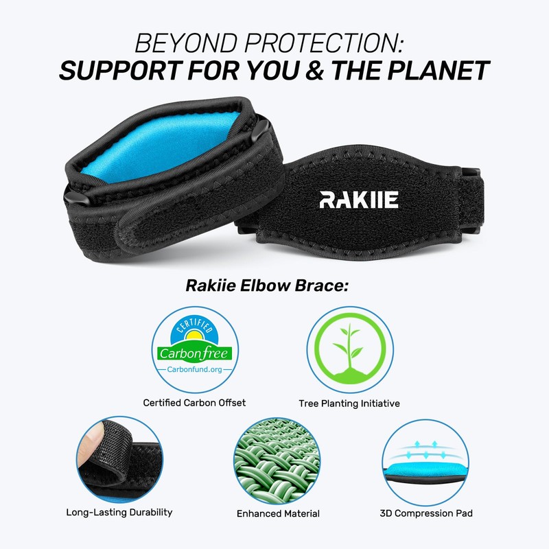 Rakiie Elbow Brace 2 Pack-Climate Pledge Friendly, Tennis Elbow Brace