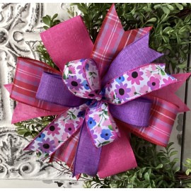 Handmade 10" Spring Wreath Bow, Easter Lantern Bow - Pink & Purple Spring Bow