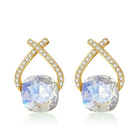 YONVUN Austrian Crystal Drop Dangle Earrings | Plated 18K/Rose Gold Zircon Gemstone Birthstone Hanging Dangly Stud Earrings Jewelry Gift for Wife Mom Daughter Girlfriend