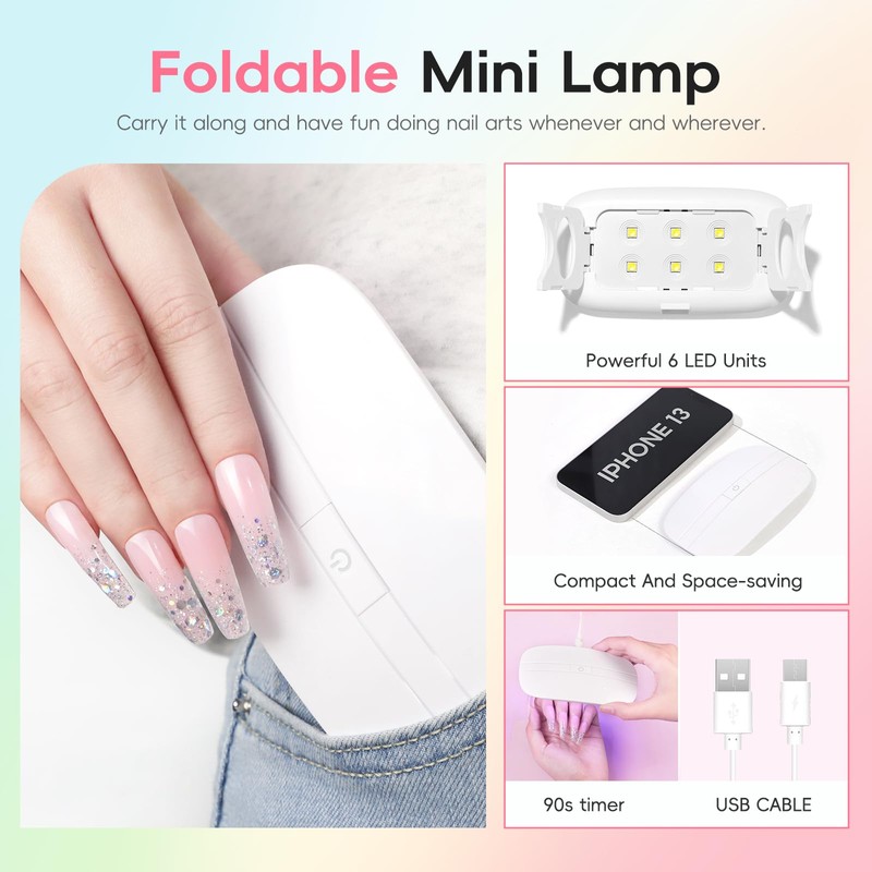 PEACECOLOR 50Pcs Poly Nail Gel Kit with U V Light