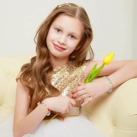 Junkin 16 Pieces Kids Bracelet for Girls Princess Beads Bracelet Cute Rainbow Bead Bracelets Girls Jewelry for Birthday Party Favors