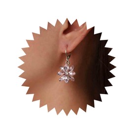 Aneneiceera Vintage Pink Cz Flower Dangle Earrings Pink Crystal Drop Earrings Floral Pink Earrings Pink Flower Hoop Earrings Jewelry for Women and Girls (Pink)