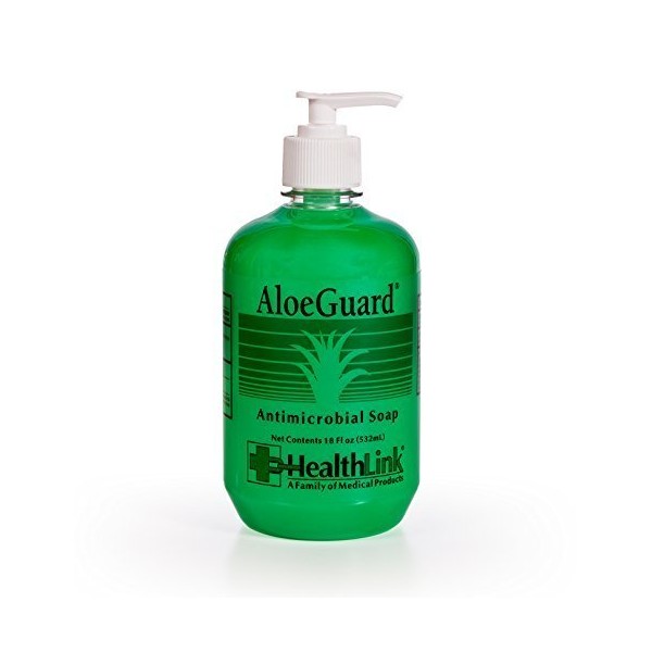Healthlink AloeGuard Moisturizing Antimicrobial Soap, Aloe Vera Infused, PCMX, Light Floral Scent (18 oz Bottlle - Single)
