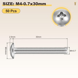 METALLIXITY Machine Screws Phillips Head(M4-0.7x30) 50Pcs, 304 Stainless Steel Round Head Phillips Drive Furniture Bolts - for Woodworking & Furniture Assembly, Silver
