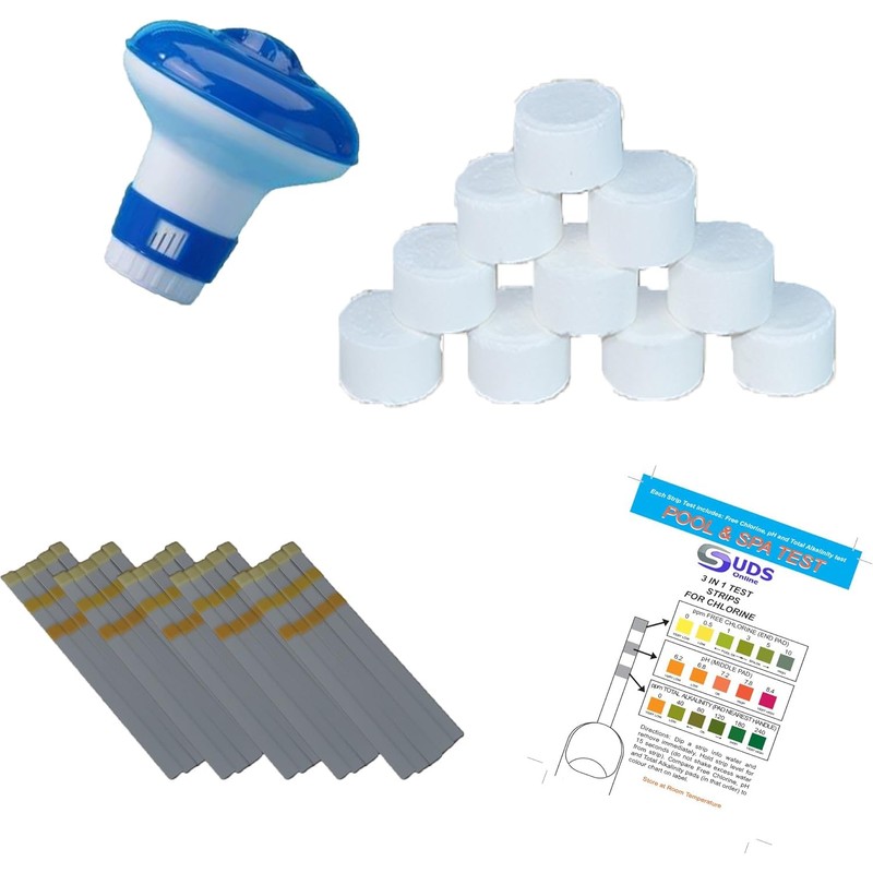 SUDS-ONLINE 20 Chlorine Tablets 20g + Test Strips + Floating
