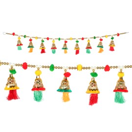 Decorative Toran Wall Door Hangings Artificial Golden Bells Beads Bandanwar for Main Door Entrance Window Temple Living Room New Year Home Decor Christmas Decorations Indoor(Size-46"X5")(Multicolor)