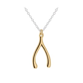 Tuscany Silver Women's Sterling Silver 10 x 19 mm Yellow Gold Plated Wishbone Pendant on Chain Necklace of Length 46 cm/16 Inch