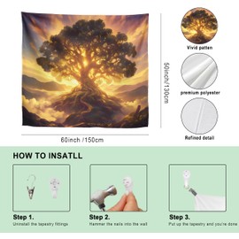 Xolytar Mystical Tree of Life Wall Tapestry for Bedroom, Enchanted Nature Art with Glowing Ancient Tree, Sunset Clouds, Boho Decor for Living Room, 60 * 50 inches.