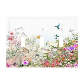 WMHUSU Decorative Light Switch Cover Plate Boho Wildflower Colorful Floral Hummingbird Songbird 3 Gang Wall Plate Switch Plate Covers Triple Toggle Jumbo Electrical Faceplate for Home Deocr