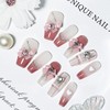 JODSONE Press on Nails 3D Handmade Pink Bow Rhinestone Jelly