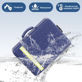 5200℉ Fireproof Document Bag, Plenty of Pockets, Waterproof Zipper Document Box with Lock, 4-Layer Important Document Organizer, Portable Home Travel Office Safe Box, Blue