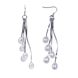 Stunning Sterling Silver & 10 Freshwater Drop Shape Pearl Dangling Earring