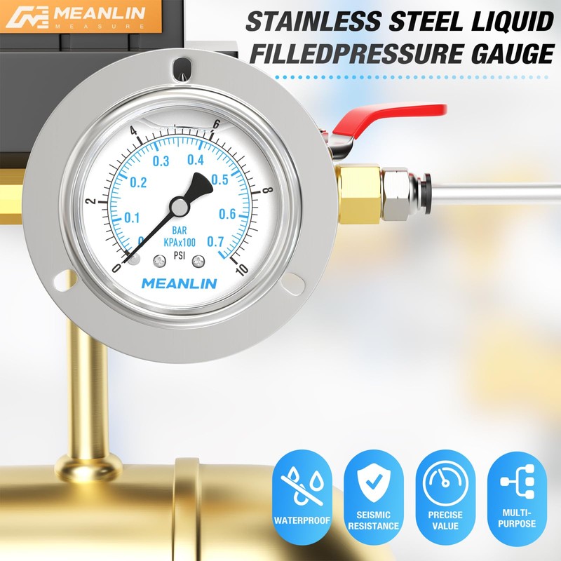 MEANLIN MEASURE 0~10Psi Liquid Filled Pressure Gauge Front Flange Panel