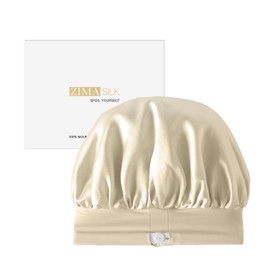 ZIMASILK Adjustable 100% Mulberry Silk Bonnet for Sleeping Women with Button Strap – Double Layer Silk Hair Bonnet, Luxury Night Cap for Hair & Skin Care (1Pc, Beige)
