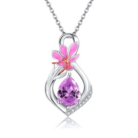 ONEFINITY Violet Necklace Infinity Birthstone Necklace 925 Sterling Silver Crystal Pendant Birth Flower Jewellery for Women, Sterling Silver