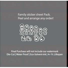 VISX Family Stick Figure sheet Pack Bumper Sticker Funny Vinyl Decal Set Kiss cut