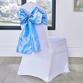 Taffeta Sashes Wedding Chair Covers Sky Blue Taffeta Chair Sashes Chair Bows Chairs Decoration Party UK Vibrant Solid Colours (Sky Blue, 10 PCS)