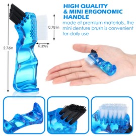 Tioncy 10 Pcs Mini Denture Cleaning Brush Set Hygiene Denture Double Sided Toothbrush with Multi-layered Bristles and Blue Handle Portable Denture Toothbrush for False Teeth Cleaning