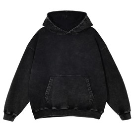 KEEPSHOWING Mens Oversized Hoodies Vintage Hoodie Couples Pullover Acid Wash Hoodies for Men Streetwear Sweatshirts(Black(hooded) XL)