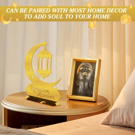 Ramadan Decorations for Home, Ramadan Mubarak Table Decoration Acrylic Ornaments Sign, Ramadan Kareen Lights Moon Tabletop Decor for Islamic Festival Party Eid Mubarak Room Art Craft Gift
