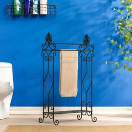 Standing Towel Rack for Bathroom,3-Tier Floor Freestanding Towel Racks with Storage Shelf,Antique Towel Holder Stand-21.75”×13”×38”