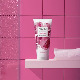 VANDINI NUTRI Pflegedusche Damen 200 ml mit Pfingstrosenblüte & Arganöl - Duschgel für trockene Haut - vegan, ohne Parabene & Silikone, dermatologisch bestätigt, Made in Germany
