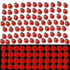 MEISH 50pcs Mini Luminous Ladybug Miniature Figurines Tiny Resin Ladybug Glow in Dark Animals Micro Landscape Decor for DIY Crafts