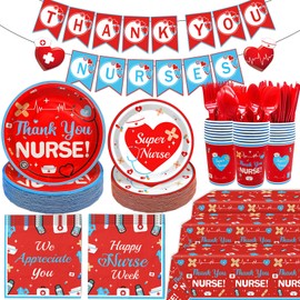 Yavxzvbw 185Pcs We Appreciate You Decorations Nurse Week Decorations Nurses Week Plates and Napkins with Thank You Nurses Banner for Nurse Party Decorations Nurses Week Party Supplies