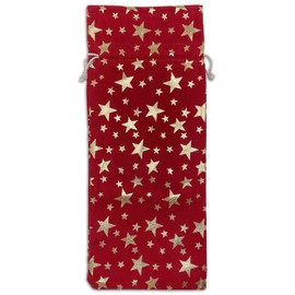 48-pack Red Velvet Wine Bottle Gift Bags w. Drawstring (Gold Stars, 6" x 14") - for Storage, Holiday Parties, Promotional Events by The Display Guys