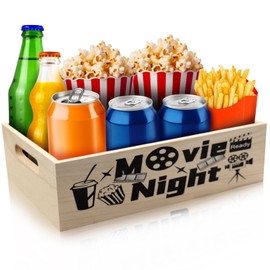 Yamahiko Movie Night Snack Tray with Handles, Reusable Movie Night Snack Trays Basket Box Organizer Supplies for Countertop Storage, Wooden Movie Theater Theme Snack Basket Tray(Wood Movie Night)