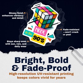 (2 Pack) Retro Puzzle Cube Stickers Sticker - Made in The 90's Decal - Nostalgic Colorful Rubik's Cube Vinyl Stickers - 2 Pack - 5 Inches - Made in USA - PLDFS11216