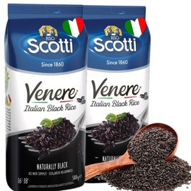 Black Grain Rice, 2 Pack x 1.1 lb, Product of Italy, Riso Scotti, Venere, Premium Quality, Wild Ancient Whole Grain Purple Rice, Product of Italy
