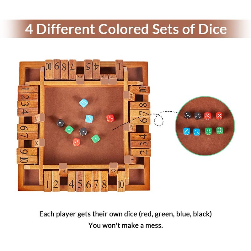 ApudArmis 4-Way Shut The Box, Large Wooden Board Game Set