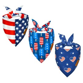 Vehomy 3 Pack 4th of July Dog Bandana Independence Day Pet Bandanas Reversible Dog Patriotic Triangle Scarf Bib with Stars & Stripes American Flag Pattern for Puppy Kitten Small Medium Large Dogs