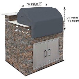 Covers & all Built-in Grill Cover Made of 12 Oz Waterproof Fabric with Air Pocket & Elastic for Snug Fit (36" W x 26" D x 24" H Inches, Gray)