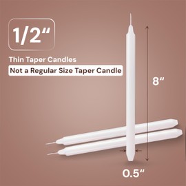 OSHADOW 1/2 Inch Taper Candle Thin 8" Lenght- 1/2 Inch Diameter - Skinny Taper Candles - Skinny Candlesticks - White Candlesticks - Thin Candlestick 1/2 - Candle Sticks White Candles