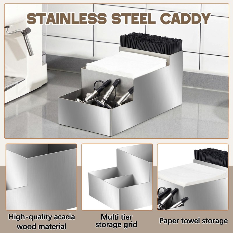 Mifoci 304 Stainless Steel Bar Caddy with 5 Compartments Silver