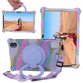 Kwamaz for Revvl Tab 5G Tablet Case 10.36 inch (2023), 360 Rotating Stand Handle Kids Soft Silicone Cover for Tmobile Revvl Tab 5G, with Strap, Rainbow Purple