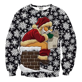 Mainfini Men Ugly Christmas Pullover Unisex Sweater Xmas Sweatshirts Inappropriate Man Novelty Jumpers Pooping Santa Claus M