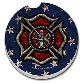 CounterArt Absorbent Stoneware Car Coaster, Firefighter, Set of 2