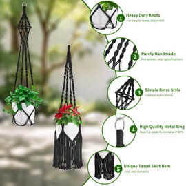 Macrame Plant Hangers, 6Pack Hanging Plant Holders Indoor w/ 6 Set Hooks Handmade Cotton Rope Plant Hangers Set Flower Pots Holder Stand Boho Home Decor Hanging Planters for Indoor Outdoor Plants