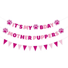 Vicycaty - Bandera de cumpleaños para cachorros, madre cachorros, es mi cumpleaños, banderines rosados, cartón de 99.5 x 16.7 pulgadas