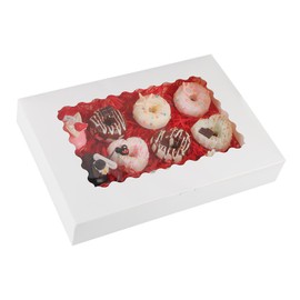 KGVZPT 10-Pack 16x11x2.5 Inches Cookie Boxes with Window,White Bakery Boxes Auto-Popup Cake Boxes,Muffins,Cookies Boxes with PVC Window Hold 12 Donuts