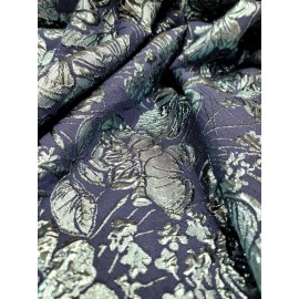Divastyletextiles Aqua Blue Metallic Floral Brocade Fabric (60 in.) Sold By The Yard Navy Blue