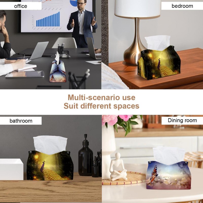2 Pack Tissue Box Cover Holder, Peacock in Forest Under