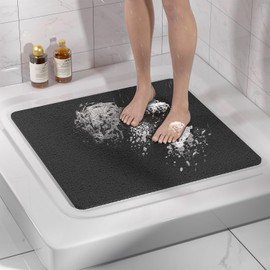 HITSLAM Square Shower Mat Non Slip, Bath Tub Mat for Textured Surface, Soft PVC Loofah Bathtub Mats Without Suction Cups, Quick Drying Shower Floor Mat, 24 x 24 Inch Bathroom Accessories, Black