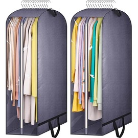 KIMBORA 10" Gusseted Clear Garment Bags for Hanging Clothes Storage, 43" Suit Bags for Closet Storage with Handles, Garment Covers for Coats, Jackets, Sweaters (2 Packs, Grey)