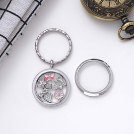 Kvekstio Floating Locket Stainless Steel Glass Keyring Gift for Women, Floating Charms Little Trinket Cute Keyring Gift, Multicolor, Medium