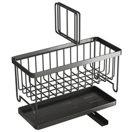 Anwangda Kitchen Sink Caddy, Stainless Steel Kitchen Sink Organizer Sponge Holder with Removable Drain Tray and Partitions, Kitchen Countertop Organiser Brush Dishcloth Drainer Rack
